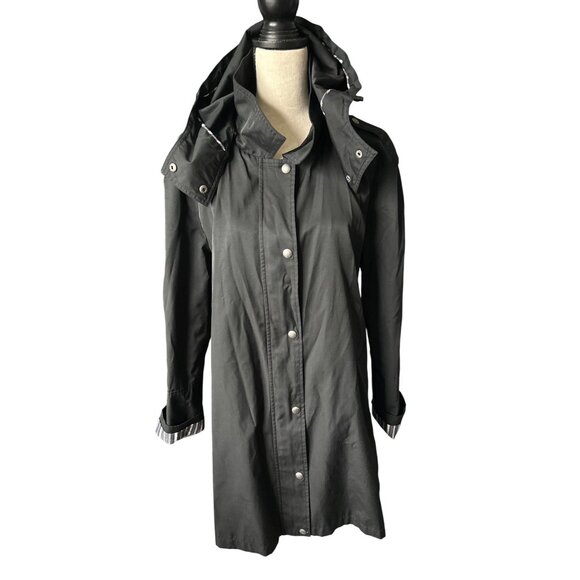 Tommy Hilfiger Black Hooded Aline Soft Softshell Rain Coat Lined Zip Snap XXL - Picture 2 of 8